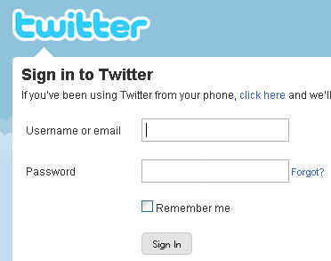 Twitter login form